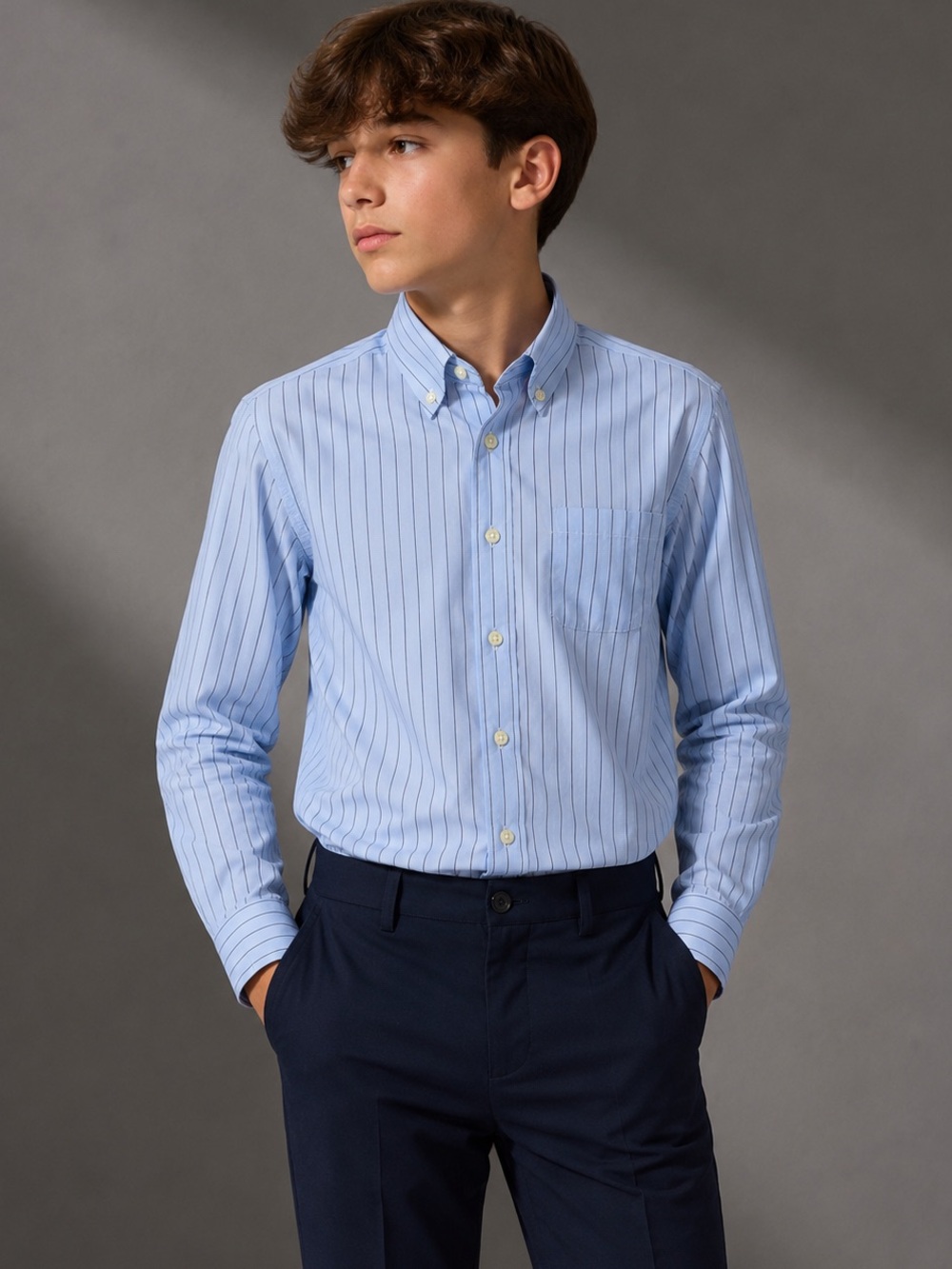 Hickey Freeman boy's blue pin stripe shirt